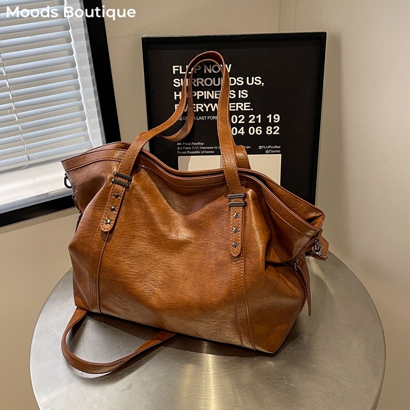 Leather Work Handbag - MOODS กระเป๋าโท้ทขนาดใหญ่สําหรับผู้หญิงหนัง PU นุ่มสีบริสุทธิ์ความจุขนาดใหญ่นักช้อปไหล่กระเป๋าสะพายข้างกระเป๋าถือคุณภาพ