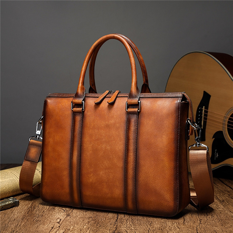 Leather Work Handbag - กระเป๋าเอกสารหนังแท้คุณภาพสูง YETTIES | กระเป๋าสะพายข้างสำหรับแล็ปท็อปขนาด 14 นิ้ว