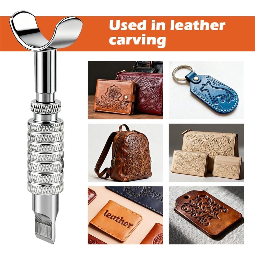 Swivel Knife Tool - มีดหนังแบบหมุนได้ ปรับได้สำหรับงานแกะสลักและปั๊มลาย 3 ใบมีดเปลี่ยนได้ เครื่องมือแกะสลักหนังทำมือ DIY
