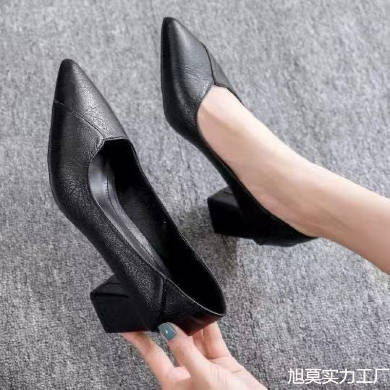 Leatherwork Jobs - รองเท้าส้นสูงหนังนุ่มสำหรับผู้หญิง รองเท้าส้นเตี้ยแบบเรียบง่ายสำหรับผู้หญิง เหมาะสำหรับการสัมภาษณ์งาน รองเท้าทำงานสำหรับผู้หญิงที่ใช้งานได้ทุกฤดูกาล