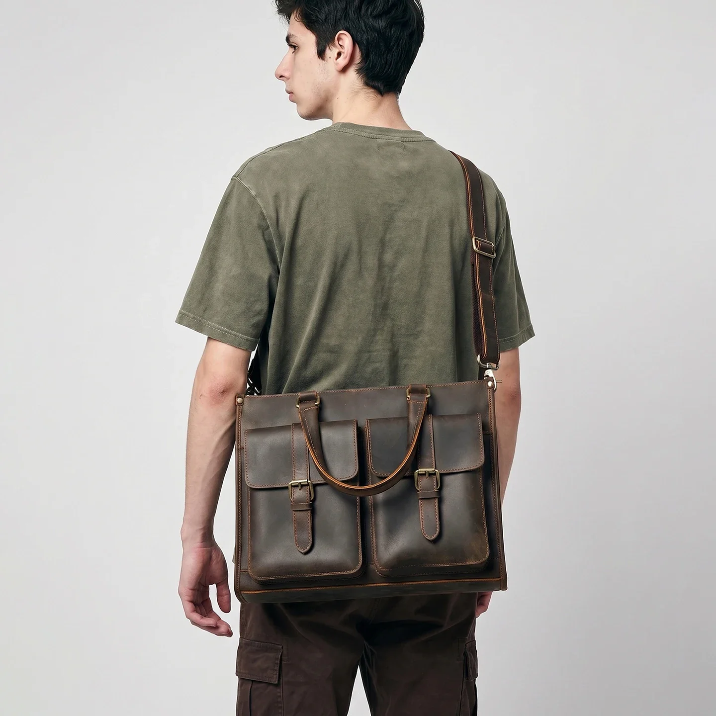 กระเป๋าหนังแท้สไตล์วินเทจสำหรั - Leather Work Laptop Bag บทวิจารณ์และราคา