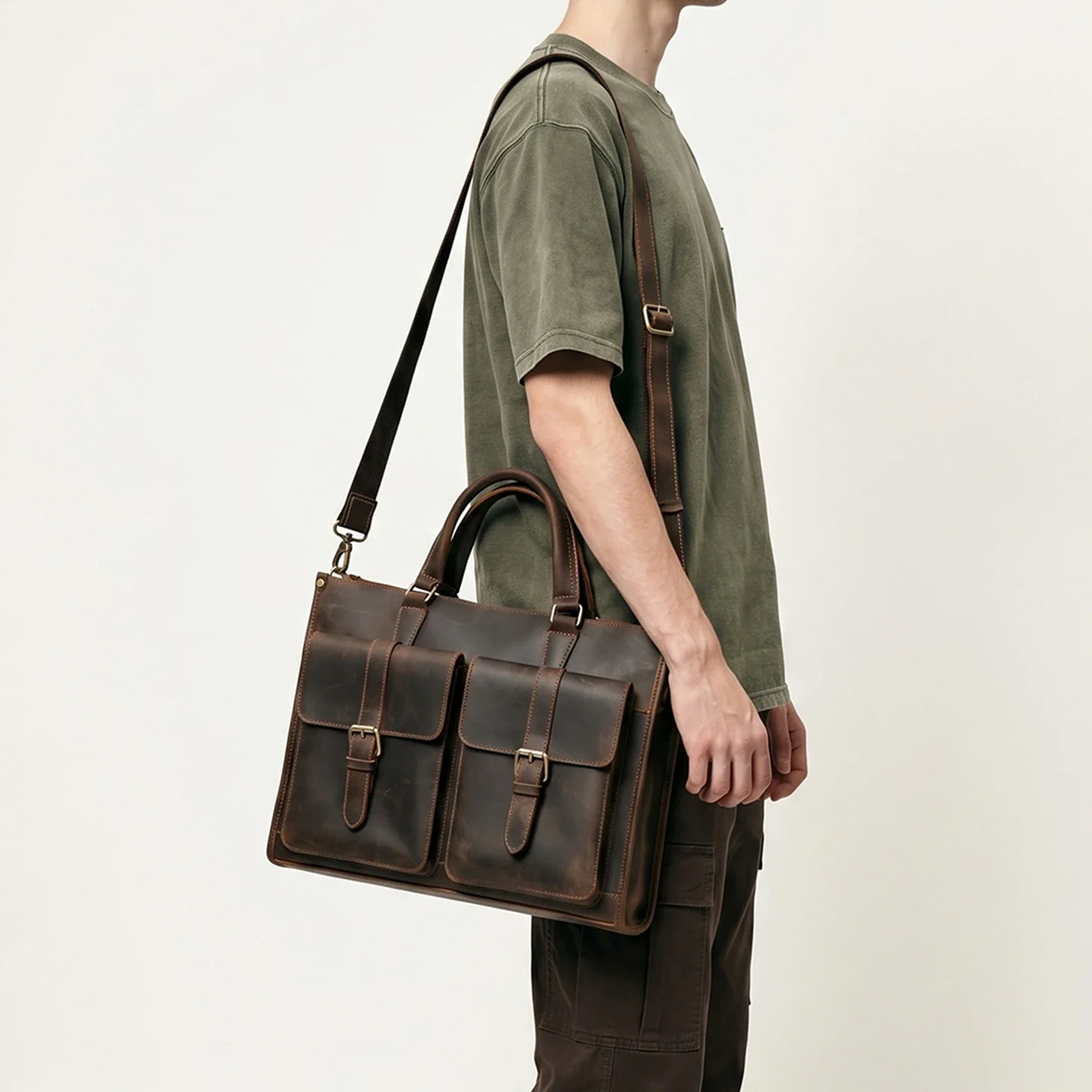 กระเป๋าหนังแท้สไตล์วินเทจสำหรั - Leather Work Laptop Bag บทวิจารณ์และราคา