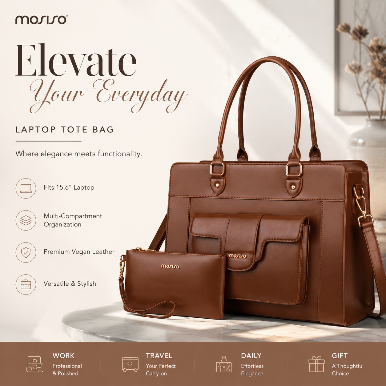 MOSISO กระเป๋าใส่แล็ปท็อปสำหรั - Leather Work Laptop Bag บทวิจารณ์และราคา